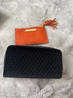 Orange Tassel Card Holder with Black Quilted Zip Wallet NWOT